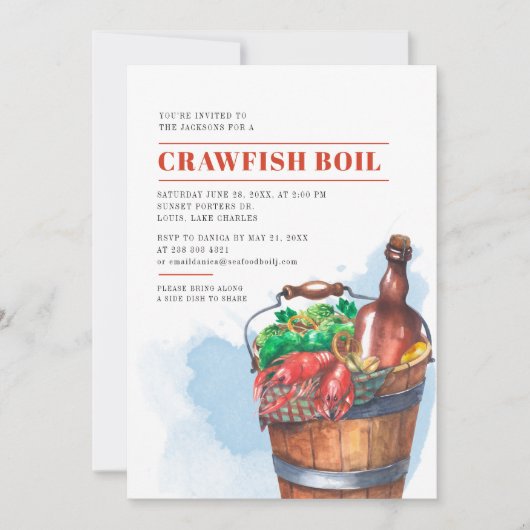 サマーファミリークロウフィッシュ魚介類パーティー 招待状 (正面)