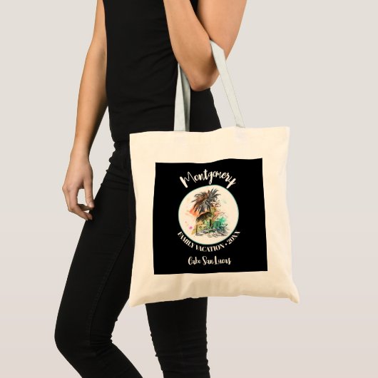 サマーファミリーバケーションブラック トートバッグ (正面(商品))