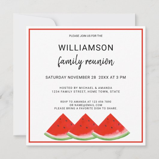 サマーファミリー懇親会スイカパーティーピクニック 招待状 (正面)