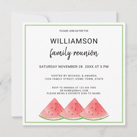 サマーファミリー懇親会スイカピクニックパーティー 招待状 (正面)