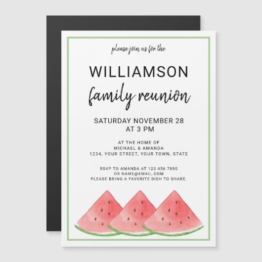 サマーファミリー懇親会スイカ マグネット招待状 (正面/裏面)