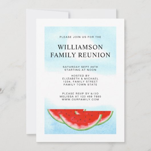 サマーファミリー懇親会パーティーピクニックBBQスイカ 招待状 (正面)