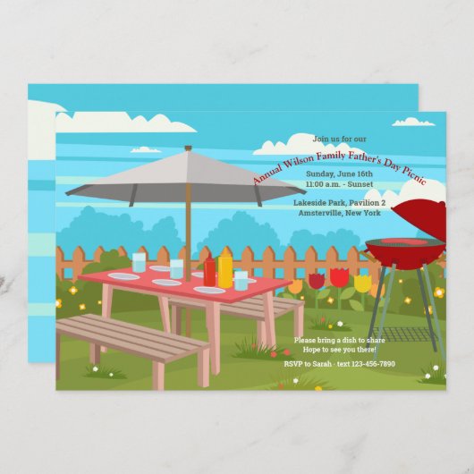 サマーファーザーズデイピクニック招待状 招待状 (正面/裏面)
