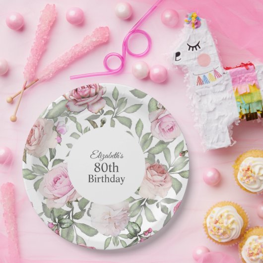 サマーフェミニンバラガーデンフローラ80誕生日 ペーパープレート (パーティー)