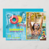 サマーフォトプールパーティー誕生日 招待状 (正面/裏面)