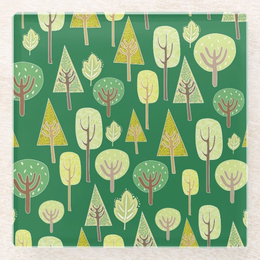 サマーフォレスト:自然インスパイアデザイン ガラスコースター (正面)