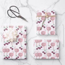 サマーフラミンゴさくらんぼハンドウォー色彩の鮮やかタカラー ラッピングペーパーシート