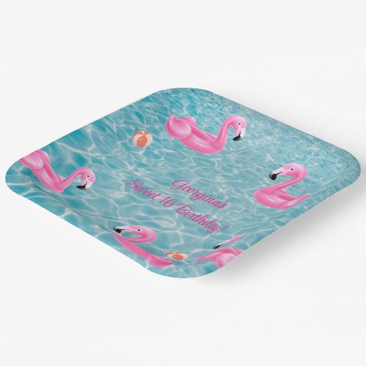 サマーフラミンゴプールパーティースウィート16誕生日 ペーパープレート (傾斜あり)