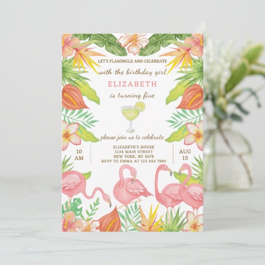 サマーフラミンゴ誕生日招待状 招待状 (スタンド正面)