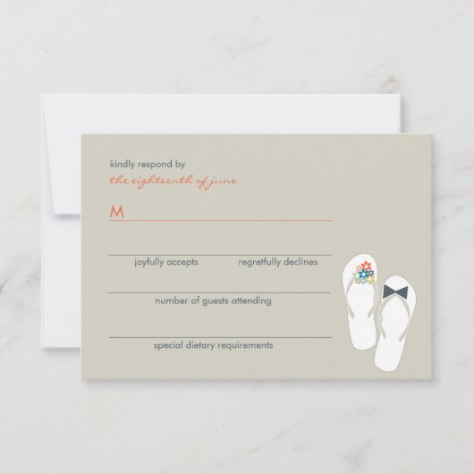 サマーフラワーズ新郎新婦ビーチサンダル結婚ズ 出欠カード (正面)