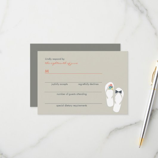 サマーフラワーズ新郎新婦ビーチサンダル結婚ズ 出欠カード (正面/裏面インサイチュ)