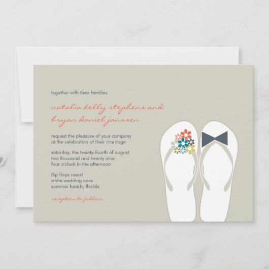 サマーフラワーズ新郎新婦ビーチサンダル結婚ズ 招待状 (正面)