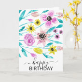 サマーフラワーズ葉水彩ハッピーバースデー カード (黄色い花)