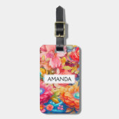 サマーフラワーブーケお洒落ボホ ラゲッジタグ (正面縦)