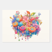 サマーフラワーブーケお洒落ボホ ラッピングペーパーシート (正面3)