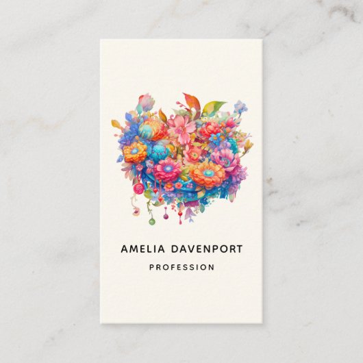 サマーフラワーブーケお洒落ボホ 名刺 (正面)