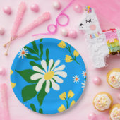 サマーフラワーブーケオンブルー ペーパープレート (パーティー)