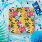 サマーフラワーブーケオン金ゴールド ペーパープレート (パーティー)