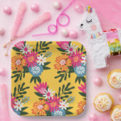 サマーフラワーブーケオン金ゴールド ペーパープレート (パーティー)