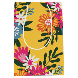 サマーフラワーブーケオン金ゴールド ミディアムペーパーバッグ