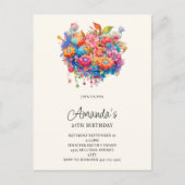 サマーフラワーブーケ誕生日招待状 ポストカード (正面)
