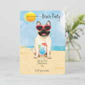 サマーフランスのブルドッグビーチパーティの招待状 シーズンカード (スタンド正面)