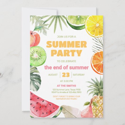 サマーフルーツエンドオブサマーパーティの招待状 招待状 (正面)