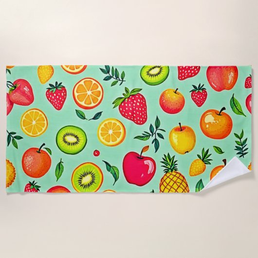 サマーフルーツシームレスデザイン ビーチタオル (正面)