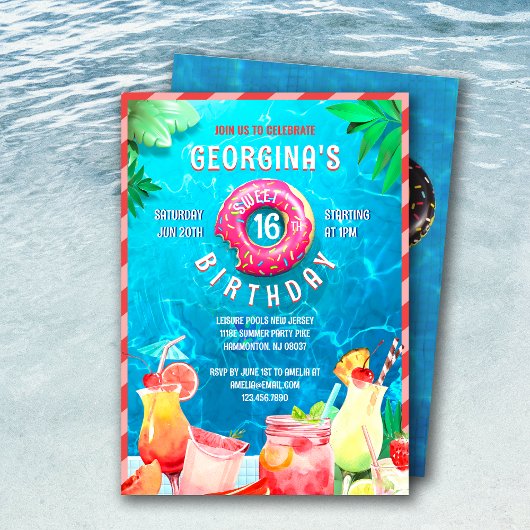 サマーフルーツドリンクスウィート16パーティー誕生日 招待状