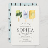 サマーフルーツポプシクルウォーターカラー誕生日 招待状 (正面/裏面)