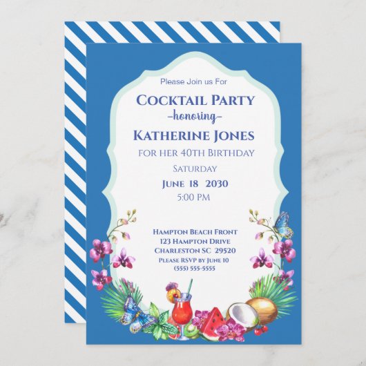サマーフルーツ誕生日カクテルパーティー 招待状 (正面/裏面)