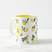 サマーフレッシュウォーターカラーレモン名前をカスタムする ツートーンマグカップ (正面左)