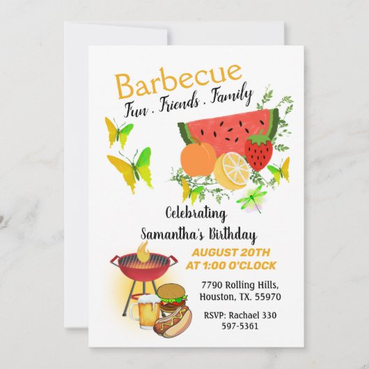 サマーフレンズファミリー誕生日バーベキュー 招待状 (正面)