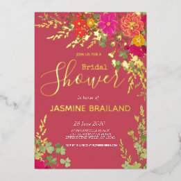 サマーフローラガーデンワイルドフラワーズブライダルシャワーフォイ 箔招待状