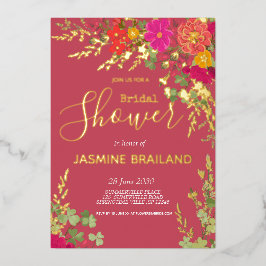 サマーフローラガーデンワイルドフラワーズブライダルシャワーフォイ 箔招待状