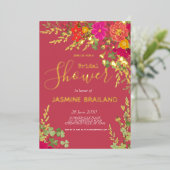 サマーフローラガーデンワイルドフラワーズブライダルシャワーフォイ 箔招待状 (立ち正面)
