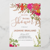 サマーフローラガーデンワイルドフラワーズブライダルシャワー 箔招待状 (正面)