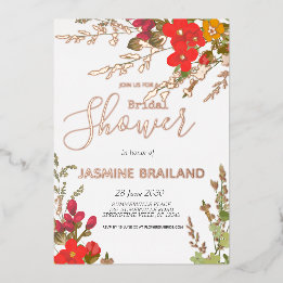 サマーフローラガーデンワイルドフラワーズブライダルシャワー 箔招待状