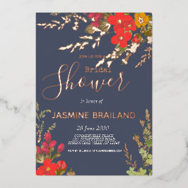 サマーフローラガーデンワイルドフラワーズブライダルシャワー 箔招待状