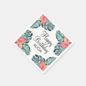 サマーフローラピンクアンスリウム&モンステラ誕生日 スタンダードカクテルナプキン (角)