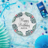 サマーフローラピンクアンスリウム&モンステラ誕生日 ペーパープレート (パーティー)