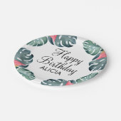 サマーフローラピンクアンスリウム&モンステラ誕生日 ペーパープレート (アングル)