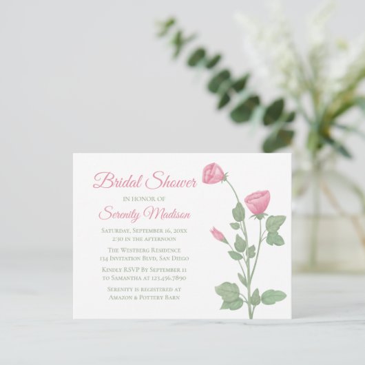 サマーフローラピンクフラワーズガーデンブライダルシャワー インビテーションポストカード (スタンド正面)