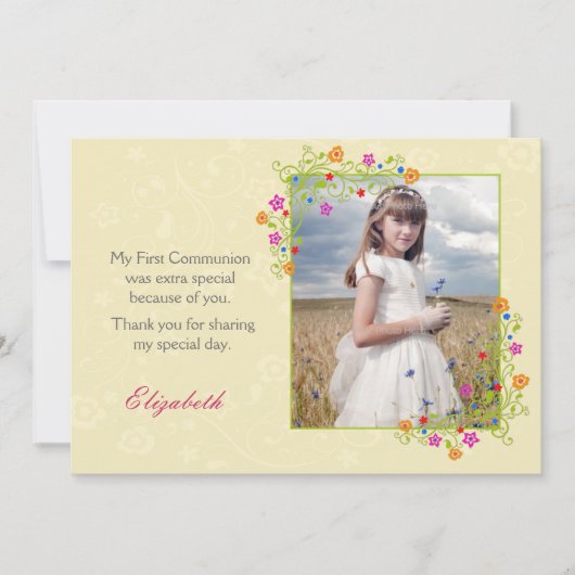 サマーフローラフレーム、黄色の写真 サンキューカード (正面)