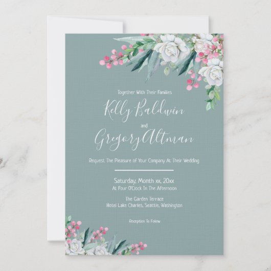 サマーフローラミントグリーン結婚式招待状 招待状 (正面)
