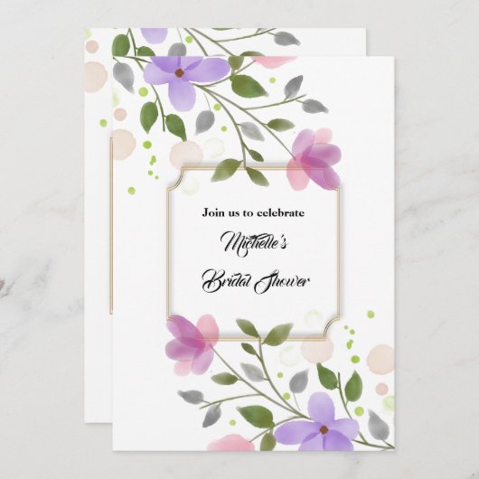 サマーフローラ水彩ブライダルシャワーお祝い 招待状 (正面/裏面)
