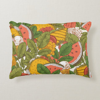 サマーフードヴィンテージイラストレーションパターン アクセントクッション