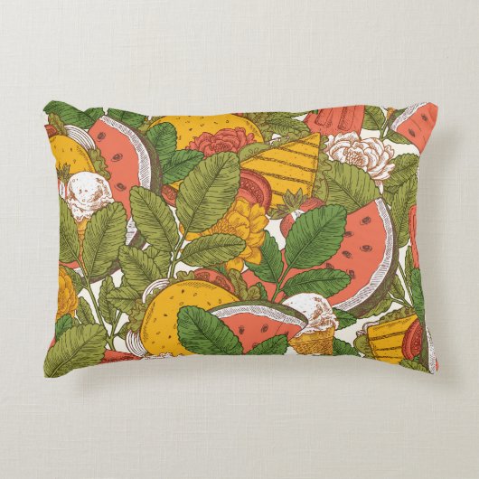 サマーフードヴィンテージイラストレーションパターン アクセントクッション (正面)