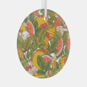 サマーフードヴィンテージイラストレーションパターン ガラスオーナメント (正面右)