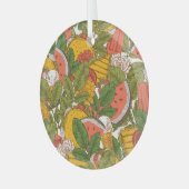 サマーフードヴィンテージイラストレーションパターン ガラスオーナメント (正面左)